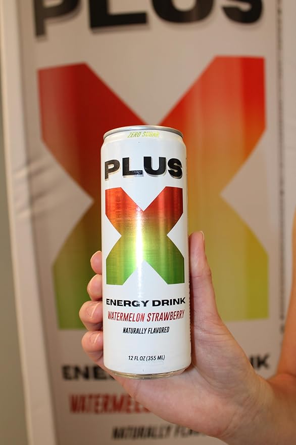 PLUS X Energy Drink – Watermelon Strawberry – 12 Pack | 150mg Natural Caffeine | Zero Sugar Zero Calories No Carbs | Electrolytes + B-Vitamins | Vegan No Artificial Flavors 12 oz. cans