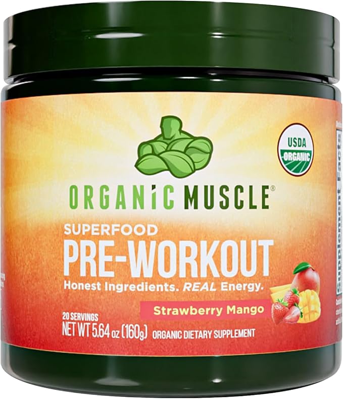 USDA Organic Pre-Workout Powder Strawberry Mango | Clean Energy Without Jitters | Natural Performance Boost | No Artificial Sweeteners | 20 Superfoods | Low Caffeine 20 Servings