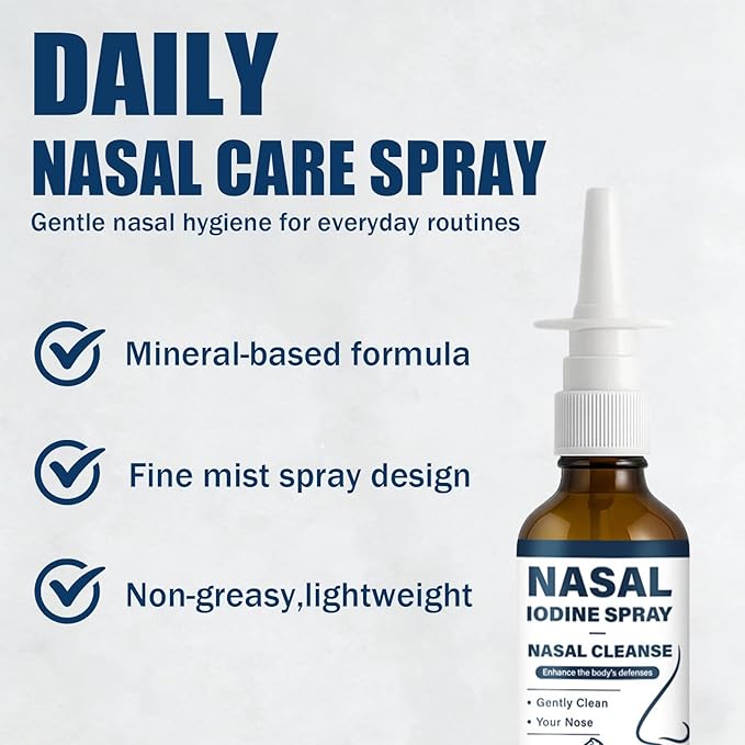 Nutramd Iodine Nasal Spray Daily Nasal Cleanse &amp Care Mist with Iodine &amp Fulvic Acid Fine Mist Non-Medicated Nasal Spray for Dry Air Travel &amp Daily Use(1pc)