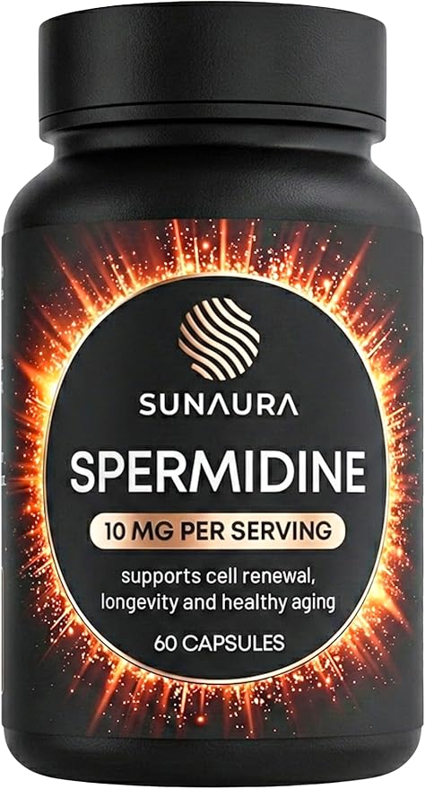 SUNAURA Spermidine Supplement 10 mg (Spermidine 3HCl) – High Potency Autophagy &amp Cellular Renewal Support – Longevity Energy &amp Focus – Non-GMO Gluten-Free 60 Capsules