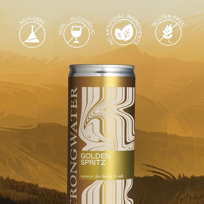 Strongwater Non Alcoholic Bitters &amp Soda - 12 Pack Cans (8.4 Fl Oz Each) - Premium Non Alcoholic Drinks - Ready to Drink Bitters and Soda Alcohol Free Drinks Sugar Free with Soda &amp Chai Spic