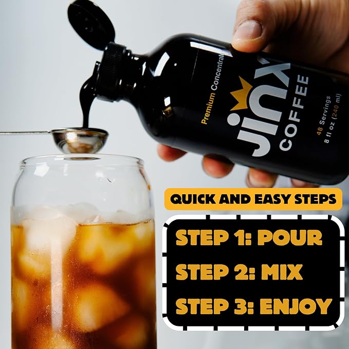 Jinx Coffee Concentrate – 50x Stronger Cold Brew Coffee | Strong Caffeine Concentrated Liquid Perfect for Instant Hot or Iced Coffees Cold Brew Concentrate Hot Drinks and Instant Espresso | 48 Ser