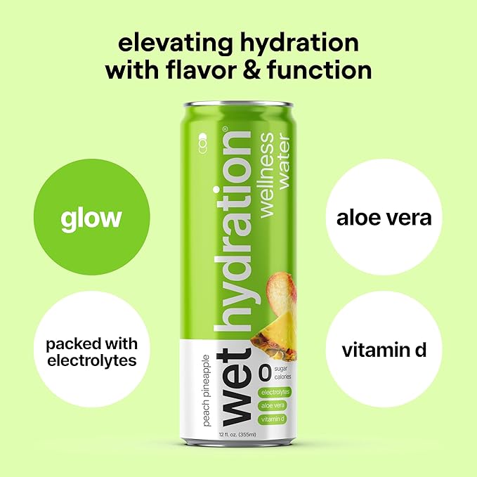 Wet Hydration | Functional Wellness Water Non-Carbonated - Trial Pack (12 Ounce Cans Pack of 4) - Flavored Water Hydration Drink No Sugar No Artificial Ingredients Zero Calories (Packaging May V