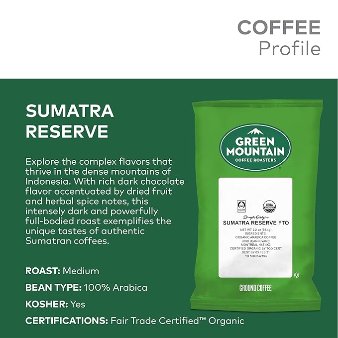 Green Mountain Coffee Roasters Sumatra Reserve FTO Keurig Fractional Packs 50 Count 2.2 oz