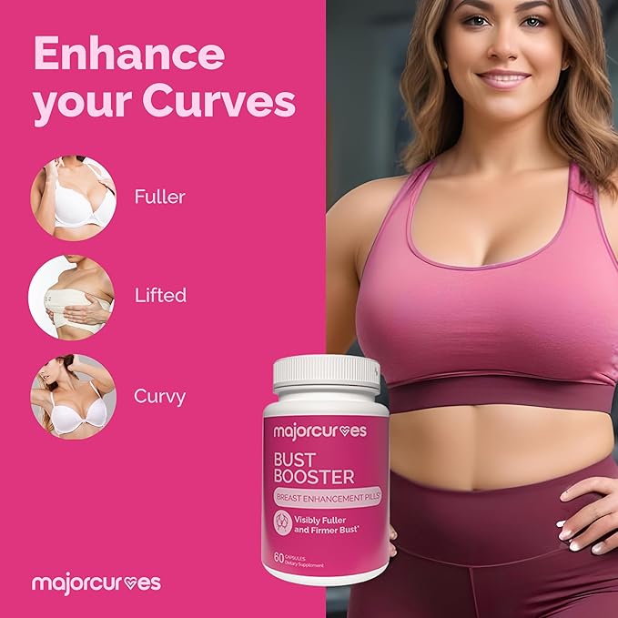 Bust Booster Breast Enhancement Pills – Natural Supplement for Breast Growth Firmness Fuller Shape Curvier Bust Rounder Cleavage Volume Boost – Made in USA