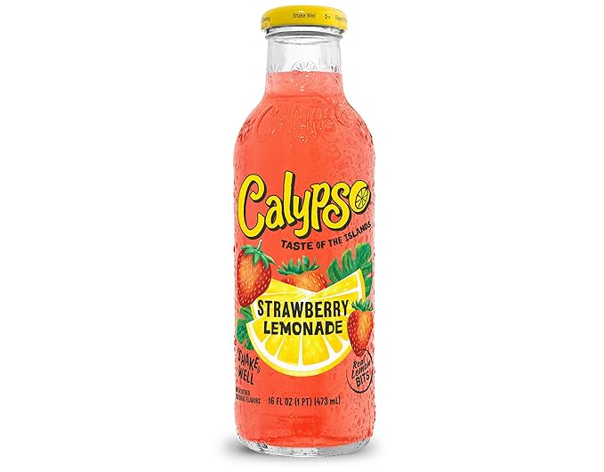 Calypso Lemonade Strawberry Lemonade Made with Real Fruit 16 Fl Oz Glass Bottles (Pack of 12)