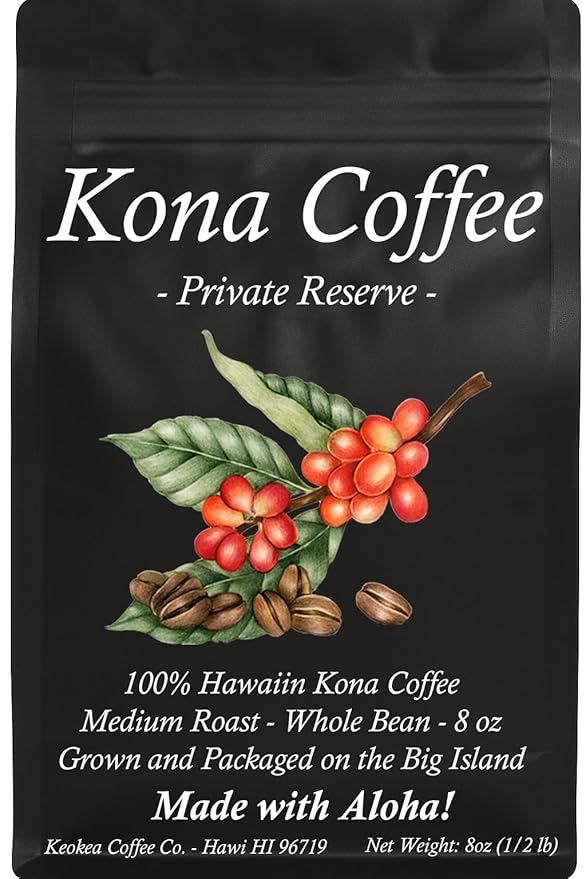 100% Kona Coffee - Whole Bean - Medium Roast - 8oz - Farm Fresh - Grown and Packaged on the Big Island of Hawaii - Keokea Coffee Co.