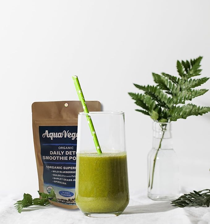 Detox Green Superfood Smoothie P| Organic Blueberry Powder Spirulina Atlantic Dulse Seaweed &amp Barley Grass Juice Powder — 14-Day Detox Cleanse (08 Ounce (Pack of 1))