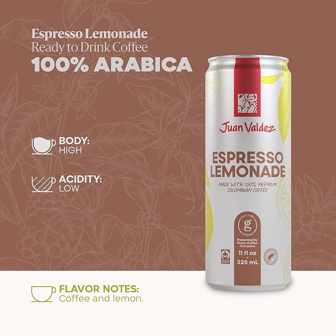 Juan Valdez | Espresso Lemonade Ready-to-Drink Canned Coffee Drink - 12-Pack | Made With 100% Colombian Arabica Beans | 11 fl oz (325 ml)