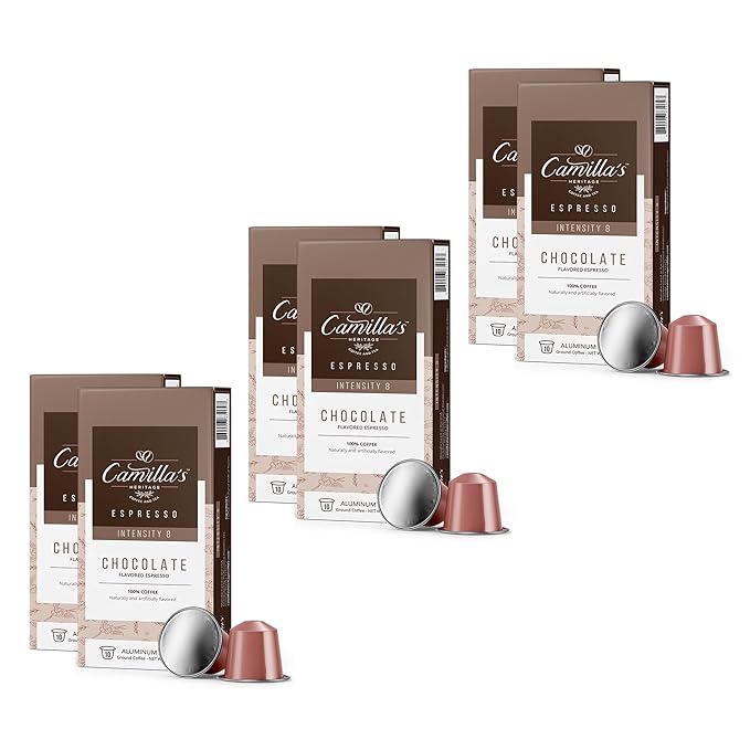 Camilla’s Heritage - Intensity 8 Chocolate Flavored Espresso Coffee Gourmet Espresso Cups 60 Coffee Pods
