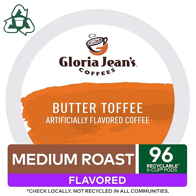 Gloria Jean's Coffees Butter Toffee Single-Serve Keurig K-Cup Pods Flavored Medium Roast Coffee 96 Count