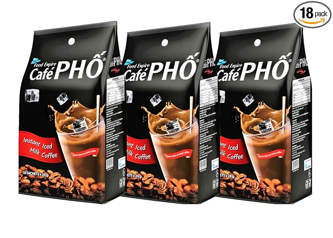 FOOD EMPIRE CAFÉ PHO Cafe Pho Vietnamese 3in1 Instant Coffee Mix Iced Milk Coffee Sua Da Single Serve Packets Bag of 18 Sachets Pack 3 45.7151 Ounce