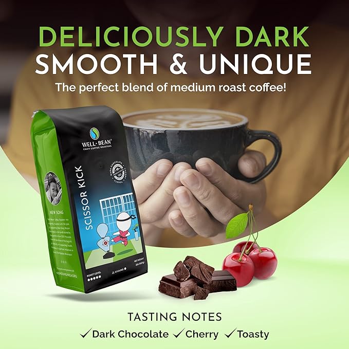 Well-Bean Coffee - Scissor Kick Blend Ground Coffee Gluten-Free Keto Coffee Papua New Guinea Brazilian and Sumatra Coffee Dark Roasted Coffee 2 lb