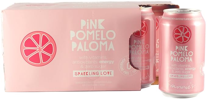 KauffmanTreats Frannie Sparkling Beverage- Zero Calories &amp Sugar Aspertame Free: 24-Ct Case 12 Oz. Cans (Pink Pomelo Paloma)