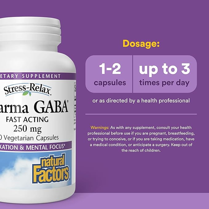 Natural Factors Pharma GABA - Dietary Supplement Supports Calm Sleep &amp Sleep Quality - Natural Fast-Working Supplement Aids Focus &amp Brain Health - 60 Chewable Tablets (60 Servings)