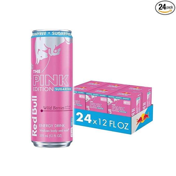 Red Bull Pink Edition Sugar-Free Energy Drink Wild Berries with 114mg Caffeine plus Taurine &amp B Vitamins 12 Fl Oz 6 Packs of 4 Cans (Pack of 24)