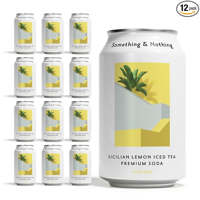 Something &amp Nothing Flavoured Sparkling Water - Lightly Carbonated Full Flavoured with Added Grape &amp Lemon Juice | Vegan &amp Low Calorie Soda with Rooibos| 355ml Cans Pack of 12 (Sicilian