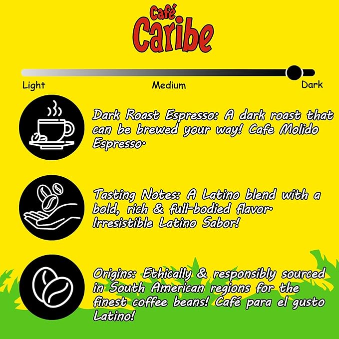CAFE CARIBE 100% Espresso Coffee Brick Dark Roast Ground Coffee 10 Oz. (Pack of 12)