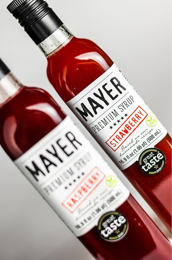 Mayer Strawberry Syrup - Award-Winning Artisanal Fruit Syrup All-Natural Crafted with 100% Real Fruits Vegan Gluten-Free – Perfect Coffee Syrup Cocktails &amp Dessert Topping (2 Pack)