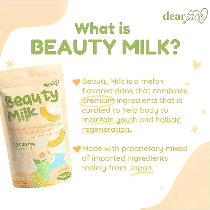 2 Packs Beauty Milk Japanese Collagen Melon Drink - 50000mg Hydrolyzed Collagen