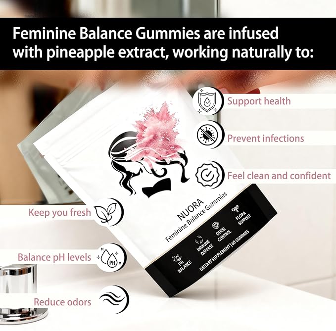 Feminine Balance Gummies for Women’sPremium Feminine Balance Gummies Vegan Hawaiian Pineapple pH Balance Flora and Immune Support 60 Count