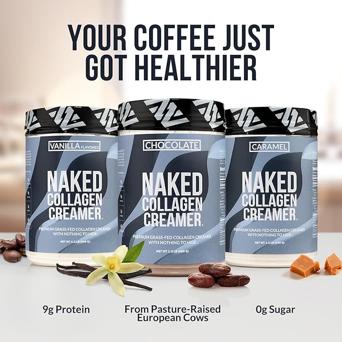 Naked Collagen Coffee Creamer - Caramel Collagen Creamer For Coffee - Dairy-Free Gluten-Free GMO-Free - Support Hair Skin and Nails - 40 Servings