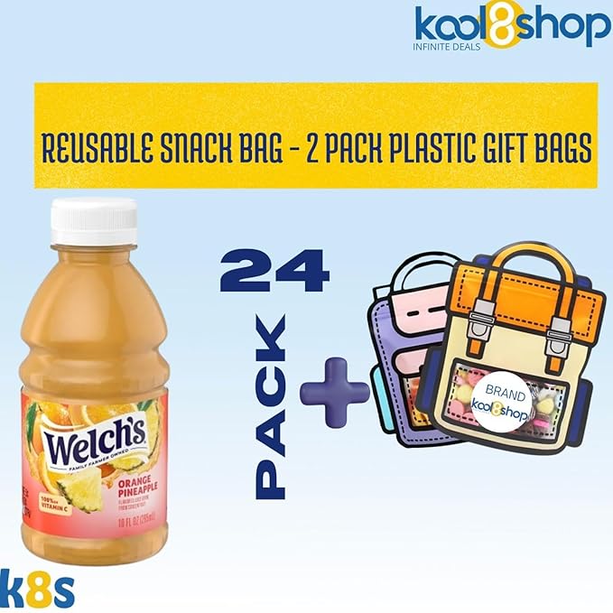 Welch’s Orange Pineapple Juice Drink 10 fl oz Plastic Bottle 24-Pack + 2 Reusable Snack Bags by KOOL8SHOP Infinite Deals