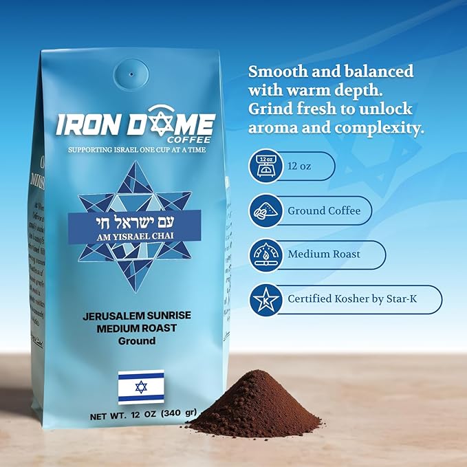 Iron Dome Coffee – Jerusalem Sunrise Medium Roast Ground Coffee – Smooth and Balanced 12oz Bag – Freshly Roasted Ground Coffee – Inspired by the Warmth and Heritage of Jerusalem