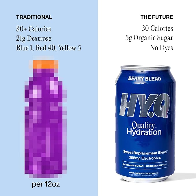 HY.Q Hydration Drink Berry Blend 12 fl oz (12-Pack) Canned Sports Drink Quality Ingredients for Hydration Sweat Replacement Electrolytes Non-Carbonated Flavored Electrolyte Beverage