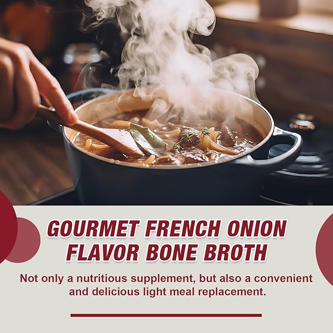 Zammex Beef Bone Broth Protein Powder - Grass-Fed Hydrolyzed Collagen Supports Hair Skin and Joint &amp Bone Health Pasture Raised Keto Paleo Friendly 30 Servings- French Onion