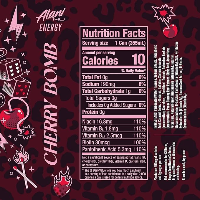 New Alani Energy Drinks Cherry Bomb Winter Wonderland Sherbet Swirl Variety Pack Sugar-Free Low-Calorie 200mg Caffeine Energy Boost Drink 12 fl oz (Pack of 6) (Packaging May Vary)