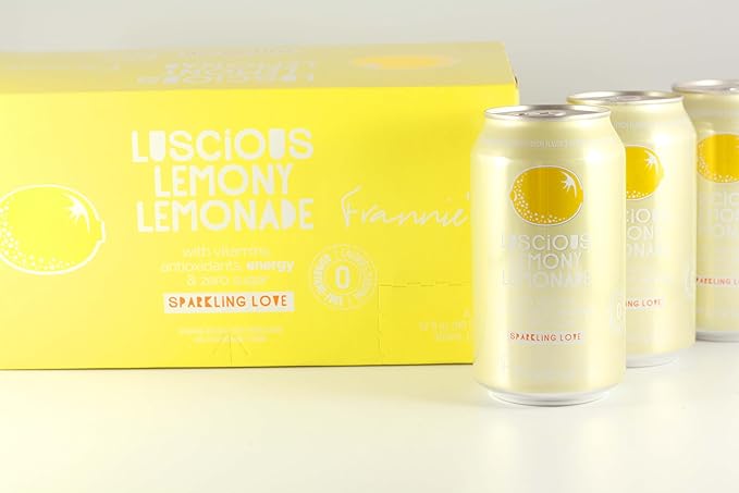 KauffmanTreats Frannie Sparkling Beverage- Zero Calories &amp Sugar Aspertame Free: 24-Ct Case 12 Oz. Cans (Luscious Lemonade)