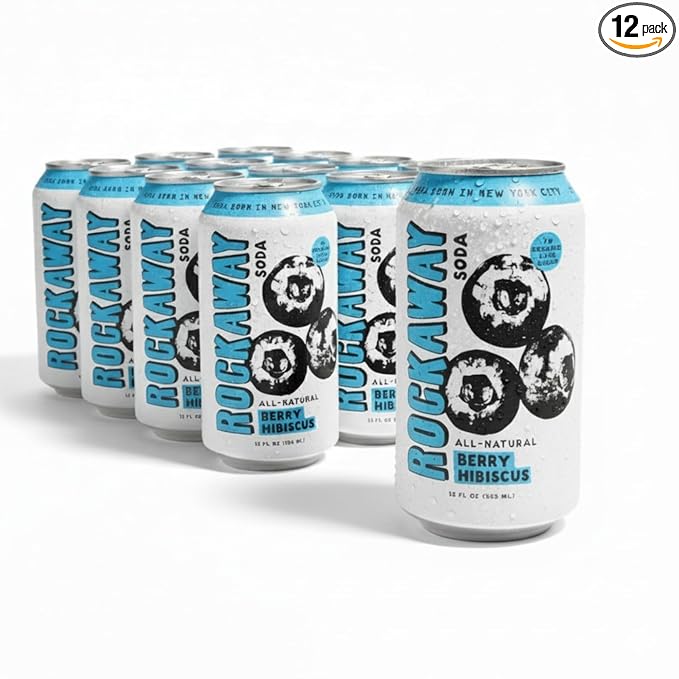 ROCKAWAY Berry Hibiscus Soda Drinks - Low calorie drinks made from Real Fruit Juice All Natural - Soda Pop Drinks Gluten Free Vegan GMO Free - 12oz (12 Pack)