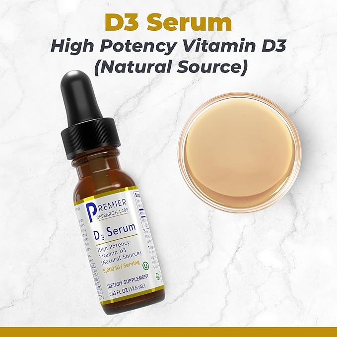 Premier Research Labs Vitamin D3 Serum - Liquid Vitamin D Oil Drops for Adults Liquid Vitamin D3 5000 IU Sublingual Vit D3 Liquid - 0.43 fl oz