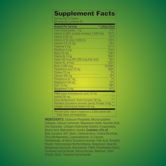 KP+ Spring Valley Hair Skin &amp Nails | Collagen Support | Over 15 Key Ingredients Including Biotin &amp Antioxidants | Dietary Supplement | 240 Caplets | Pack of 1