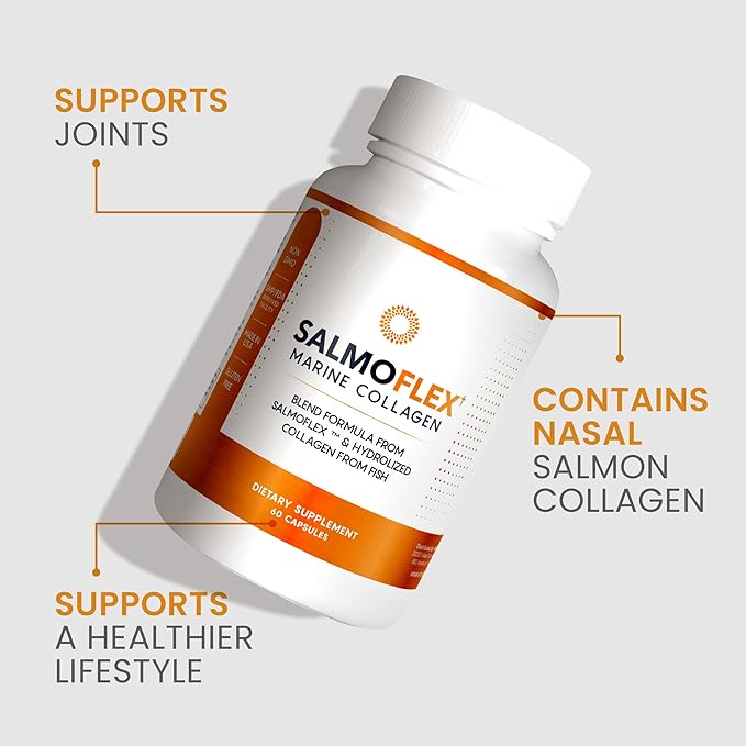 VITASEI Salmoflex Marine Collagen Peptides Pills W/Hyaluronic Acid Vitamin C D E | Salmon Supplements - Hair Skin Nails | Multivitamin for Women &amp Men | Knee Joint Relief - 60 Capsules