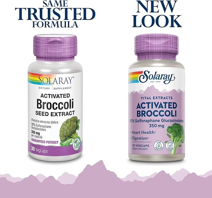 SOLARAY Activated Broccoli Seed Extract 350 mg 10% Sulforaphane Glucosinolates for Antioxidant Support Heart Health and Digestive Support Vegan and Lab Verified 30 Servings 30 VegCaps