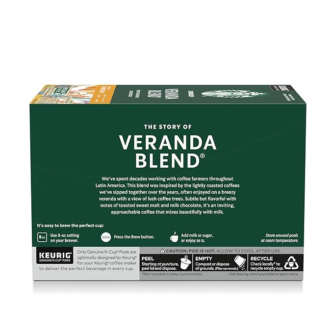 Starbucks K-Cup Coffee Pods Starbucks Blonde Roast Hot or Iced Coffee Veranda Blend 40 Keurig Pods