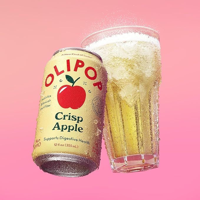 OLIPOP Prebiotic Soda Pop Crisp Apple A New Kind of Soda Packed with Prebiotics Fiber and Botanicals Gluten Free GMO Free 12oz (12-Cans)