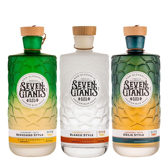 Seven Giants Reposado Style Blanco Style and Añejo Style Tequila Alternative | Non Alcoholic Tequila | Premium Non Alcoholic Spirits by Spirits of Virtue | Imported by Think Distributors (700ml)