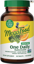 MegaFood One Daily Iron Free Multivitamin - Multivitamin for Women and Men - with Real Food - Immune Support Supplement - Bone Health - Energy Metabolism - Vegetarian Non-GMO No Iron - 90 Tablets