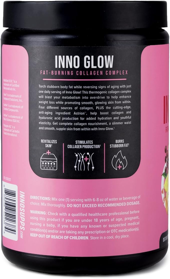 InnoGlow Multi Collagen Peptides Powder for Weight Loss - Thermogenic Fat Burner and Anti Aging Collagen Powder for Women - Hair Skin Nails Joint Support - 20 Servings (Strawberry Margarita)
