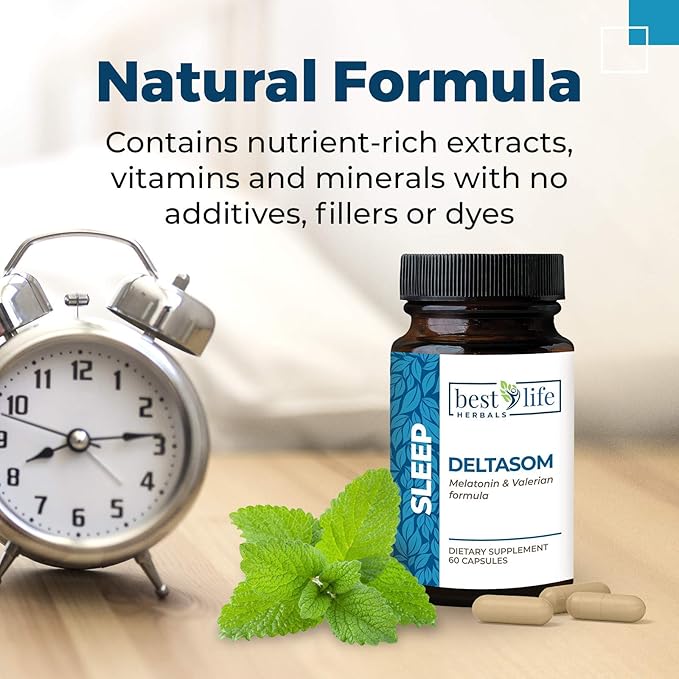 DeltaSom Natural Sleep Aid - Non Habit Forming Sleep Supplement with Valerian Root That Leaves Adults Feeling Rested - 2 Bottles