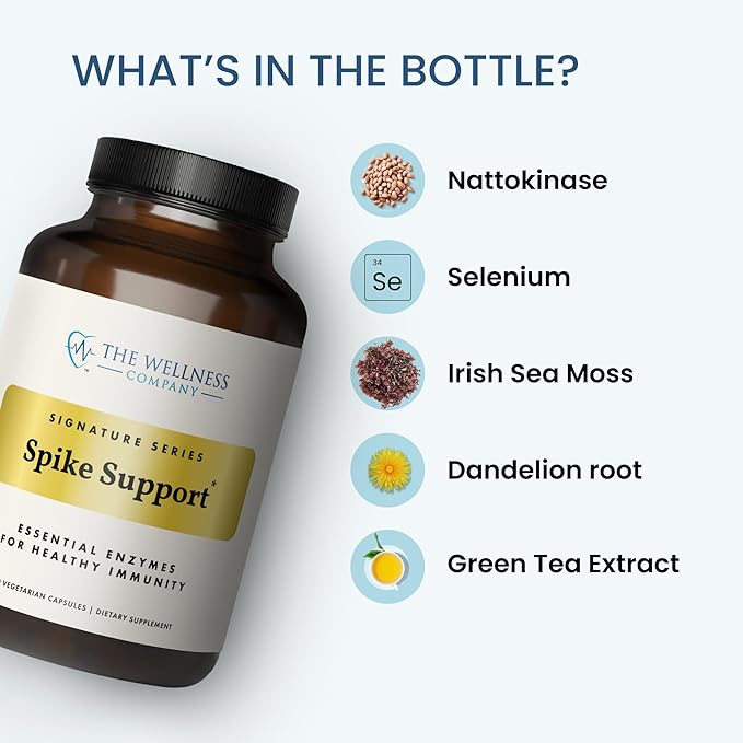 The Wellness Company Spike Support - Detox Immune Health Blood Flow Anti-Clotting - Nattokinase Dandelion Root &amp Black Sativa | 120ct (2 Month Supply)
