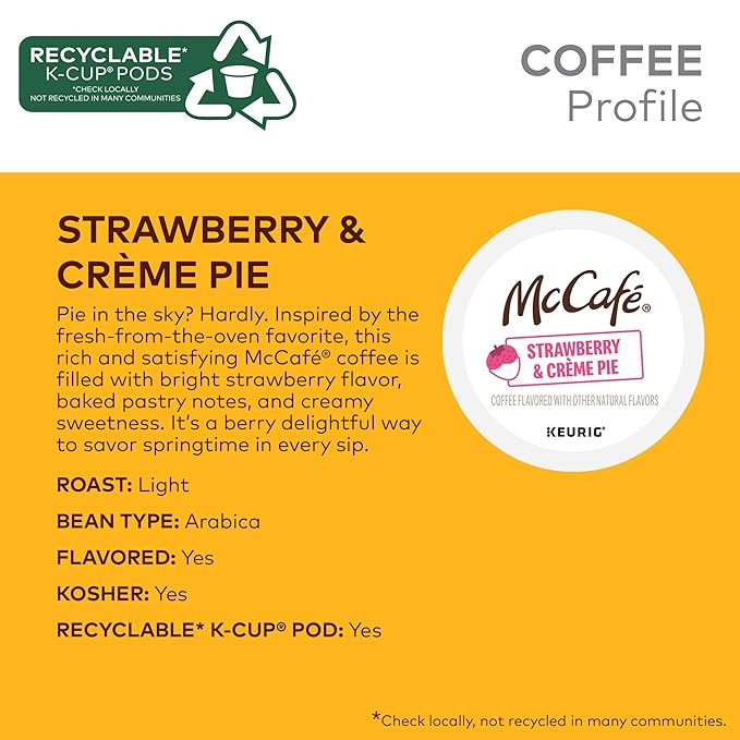 McCafé Strawberry &amp Crème Pie Light Roast Flavored Coffee Single Serve Keurig® K-Cup Pods Limited Edition 60 Count (6 Packs of 10)