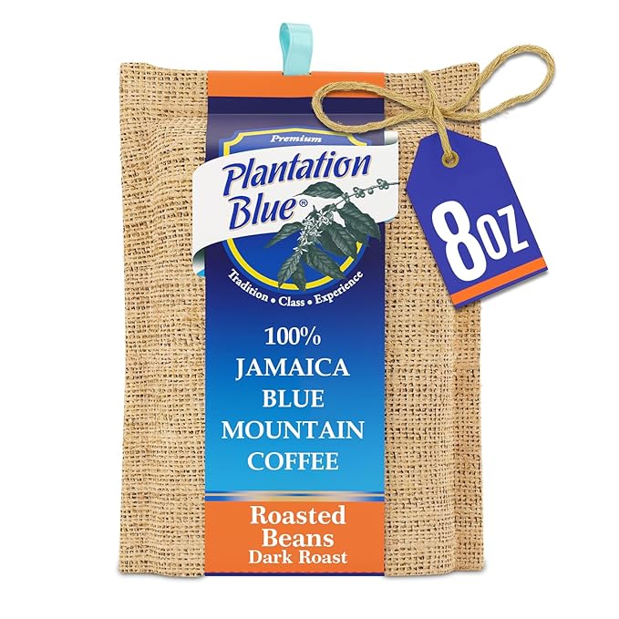 Plantation Blue 100% Blue Mountain Coffee Dark Roast Whole Bean Premium Jamaican Coffee 8oz