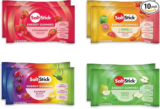 SaltStick Energy Gummies with Electrolytes Variety Pack Easy to Chew Electrolyte Gummy Energy Chews that Taste Great. 10 Packs 80 Gummies