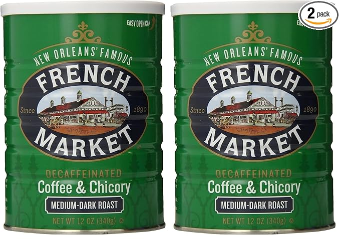French Market Coffee &amp Chicory Decaffeinated Medium-Dark Roast Ground Coffee 12oz Can (Pack of 2)