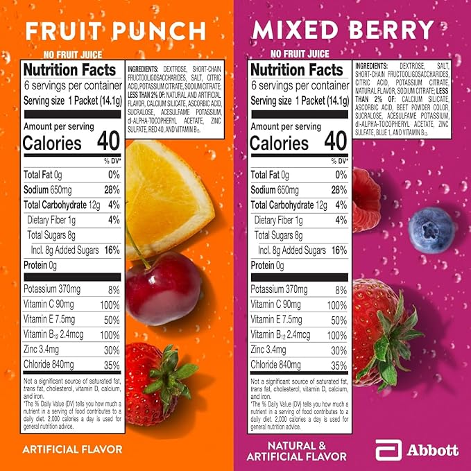 Pedialyte with Immune Support Electrolyte Drink Powder with Vitamin C and Zinc Advanced Hydration Variety Pack: Fruit Punch and Mixed Berry 24 Powder Packets