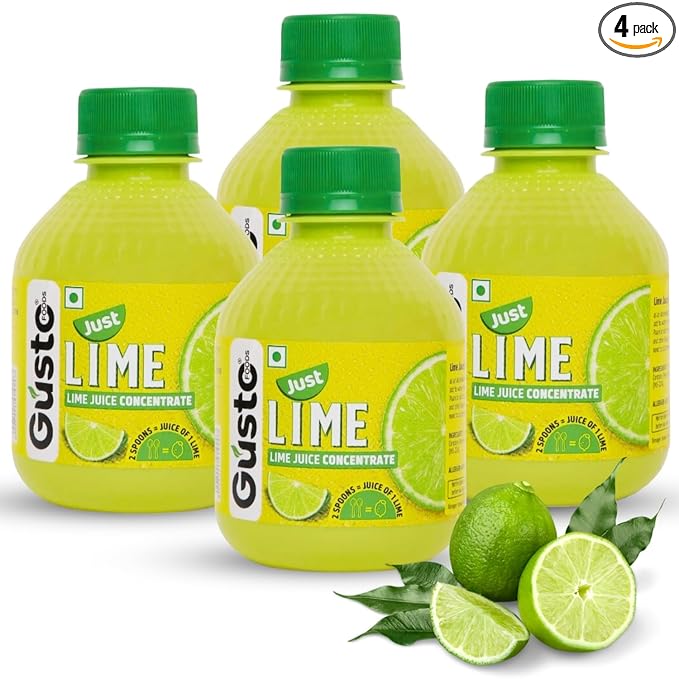Gusto Foods Green Lime Juice Concentrate - Pack of 4 (800ml)
